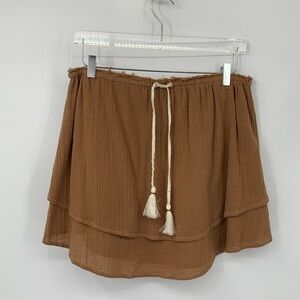 Free People double layer mini skirt double layer cotton gauze brown caramel M